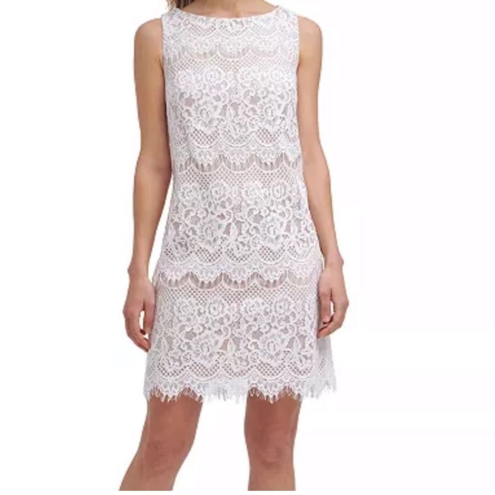 NWT Jessica Howard | Ivory Stretch Lace Lined Scalloped Hem Sheath‎ Dress 8P